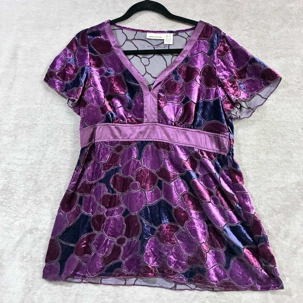 DKNY Velvet Babydoll Top Medium Y2K Whimsigoth Boho Fairycore Empire Romantic